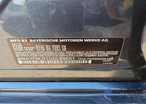 2016 BMW 750 I из США, поврежденный, VIN WBA7F0C51GGL99651